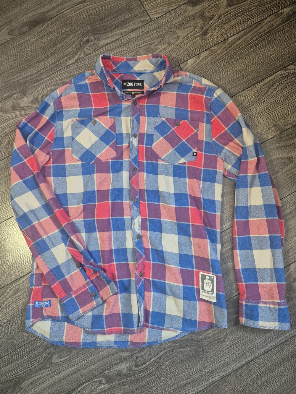 Zoo York Red Blue Plaid Button-Up Shirt Cool Colorwave!